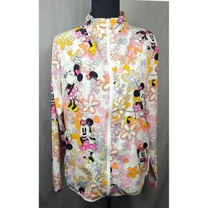 Disney Minnie Mouse Floral Heart Print Full Zip Light Jacket Womens Medium Retro